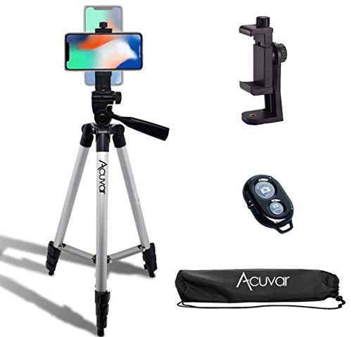 Acuvar 50' Smartphone/Camera Tripod Fits All Smartphones iPhone 12 Max, 11 Pro Max, 11 Pro, 11, Xs, Max, Xr, X 8, 8+, 7, 7 Plus, Android Note 10 (Rotating Mount + Remote)