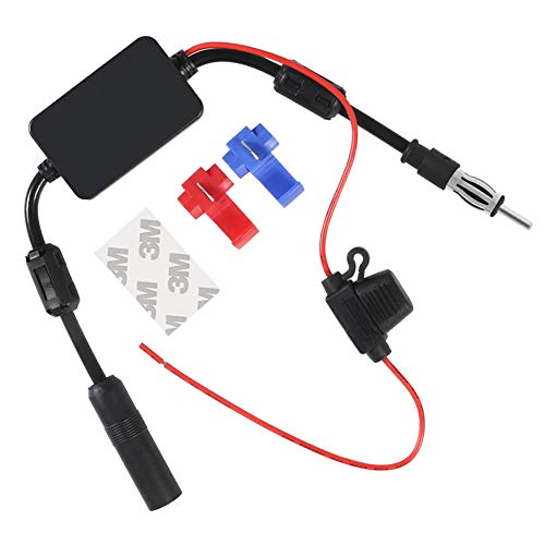 Universal Car Stereo Radio FM Antenna 12V Power Supply DIN Plug Connector for Vehicle Truck SUV Car Audio Boat Radio Stereo Media Head 12V Antenna Enhance