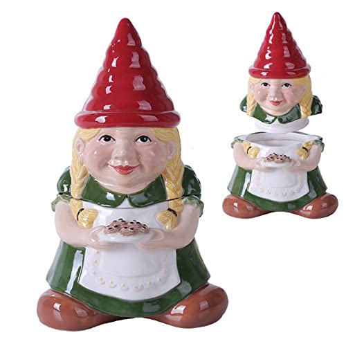 10 Inch Gnome Sweet Lady Gnome Cookie Eating Ceramic Jar Figurine (Girl)