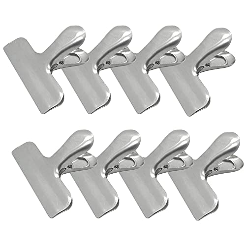 8 Pack Metal Chip Clips, 3 Inch Wide Stainless Steel Heavy Duty Food Bag Clips, Silver