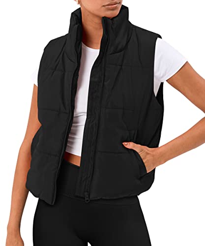 AUTOMET Fall Outfits Clothes Puffer Vest Women Sleeveless Winter Cropped Outerwear Warm Puffer Lightweight Stand-up Collar Down with Pockets 2023