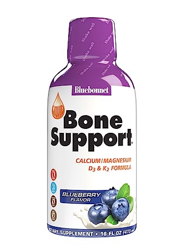 Bluebonnet Nutrition Liquid Bone Support Calcium Citrate, Magnesium Citrate, Vitamin D3, K2, for Bone Health, Non GMO, Gluten Free, Soy free, milk free, kosher, 16 Fl Oz, 32 Servings, Blueberry Flavor