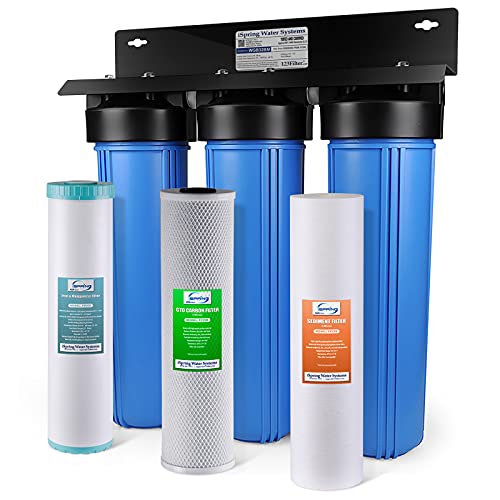 iSpring Whole House Water Filter System w/Sediment, Carbon, and Iron & Manganese Reducing , 3-Stage Iron Filter, Model: WGB32BM