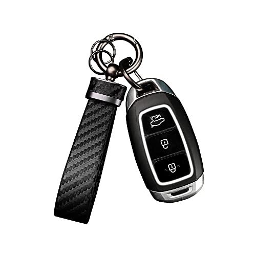 Turcee Carbon Fiber Car Keychain,Interior Accessories Keychains Leather Car Key Fob,Car Accessories Key Ring&Anti-Lost D-Ring(Black)