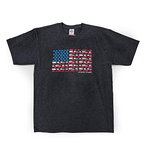 Camco Life is Better at The Campsite Crew Neck Short Sleeve T-Shirt | Features a Comfortable Non-Restrictive Fit, Patriotic Design on Charcoal Grey, and is Machine Washable | XX-Large (53276)