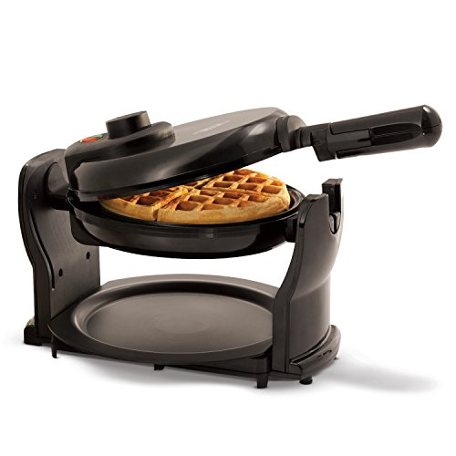 BELLA Classic Rotating Non-Stick Belgian Waffle Maker, Perfect 1' Thick Waffles, PFOA Free Non Stick Coating & Removable Drip Tray for Easy Clean Up, Browning Control, Black
