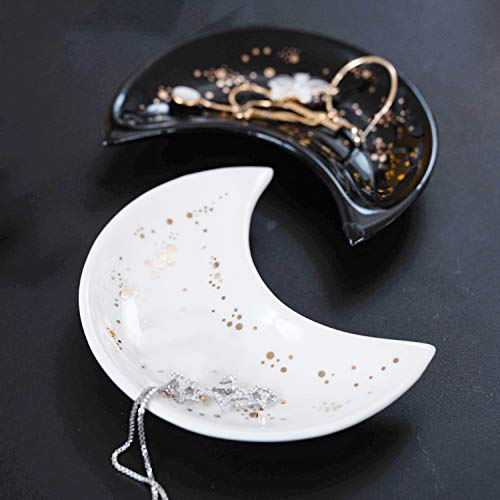 Ardax Moon Shape Jewelry Dish Organizer, Small Decorative Trinket Dish, Accent Tray for Vanity (Black and White)