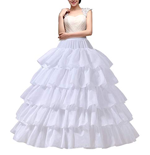 Women's Crinoline Petticoat 4 Hoop Skirt 5 Ruffles Layers Ball Gown Half Slips Underskirt for Wedding Bridal Dress White