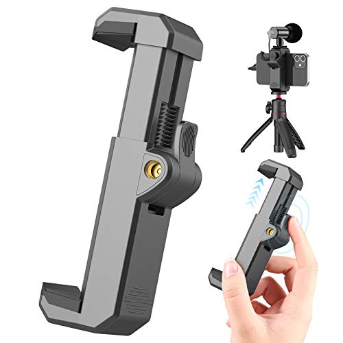 Phone Tripod Mount, Ulanzi Phone Holder for Tripod, New Push-Type Design, with Cold Shoe and 2 1/4 Screw, Fits 99% iPhones and Androids