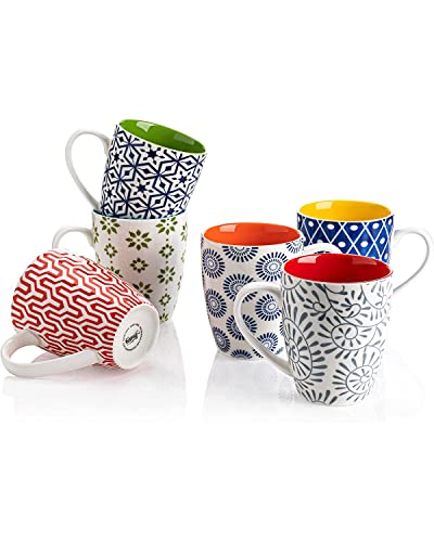 Amazingware Coffee Mugs Sets of 6, Colorful 16 Oz Porcelain Coffee Mug with Handle for Coffee, Tea, Cocoa, Ceramic Coffee Cups for Women Men, Housewarming Gift, Vibrant Colors