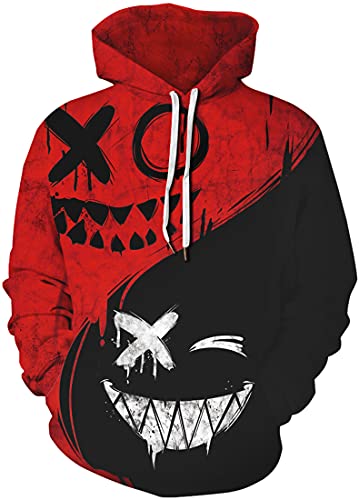 Chaos World Men's Novelty Hoodie Long Sleeves 3D Funny Graphic Print Sweatshirt Pullover(XX-Large,Black Red)