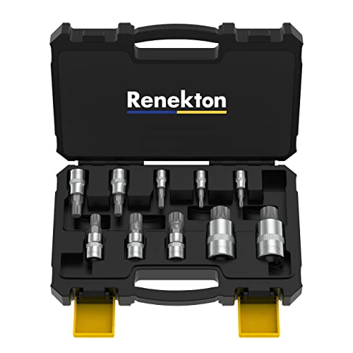 Renekton Triple Square Spline Bit Socket Set XZN,Tamper Proof,1/2' 3/8' 1/4' Drive,M4 - M18,S2 Steel,10 Pieces