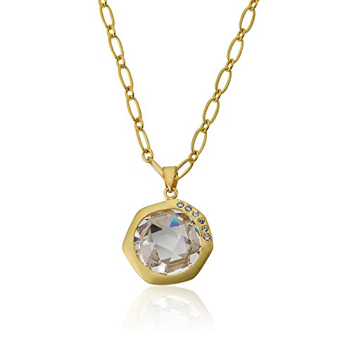 Riccova City Lights Satin 14k Gold-Plated Cubic Zirconia Accented Faceted Clear Stone Pendant Necklace/ 16'/2'