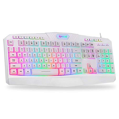 Redragon K503 Gaming Keyboard, RGB LED Backlit, Multimedia Keys, Silent USB Keyboard with Wrist Rest for Windows PC Games (Wired, White)