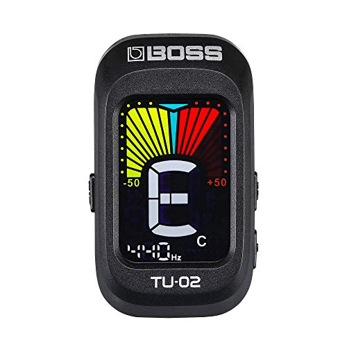 BOSS Chromatic Clip Guitar, Bass and Ukulele Reliable and Precise Battery Powered Tuner with High-Contrast Color Display Warranty (TU-02)