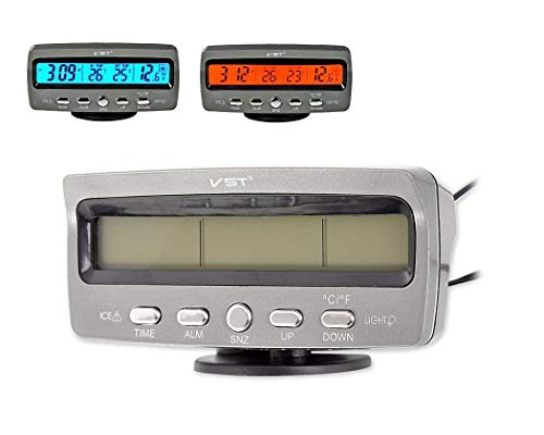 Car Thermometer Voltmeter, Thermometer car, Calendar, Clock, Outdoor Temperature and Voltage with Blue Backlight Hours