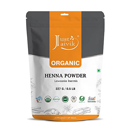 Just Jaivik 100% Organic USDA Certified Henna Powder (Lawsonia Inermis) For Hair Certified by OneCert Asia for USDA Organic Standard 227 Gms / 0.5 LB/ 8 Oz, 100% Natural, No chemical or additive.