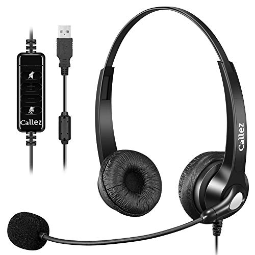 USB Headset with Microphone Noise Cancelling & Audio Controls, Stereo Computer Headphones for Business Skype UC Lync Softphone Call Center Office, Clearer Voice, Super Light, Ultra Comfort