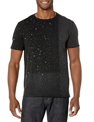 John Varvatos mens Jasper Short Sleeve Crew Patch With Spray Splatter T Shirt, Black, Large US