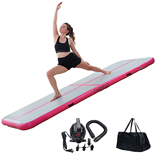 Gymnastics Mat , CHENGLE 10ft/13ft/16ft/20ft Inflatable Air Mat Tumble Track 4 inches thickness Tumbling Mat with Electric Pump for Cheerleading/Practice Gymnastics/Beach/Park/Home use