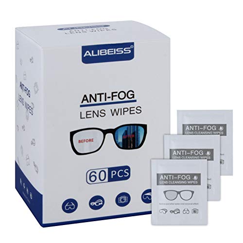 Alibeiss Anti-Fog Lens Wipes Pre-Moistened Anti-Fog Wipes,6' X 5',for Eye Glasses (60 Pack)