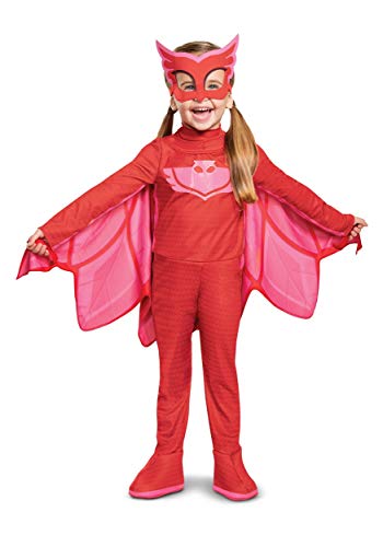 Disguise PJ Masks Owlette Costume, Deluxe Kids Light Up Jumpsuit Outfit and Character Mask, Toddler Size Large (4-6x) Red