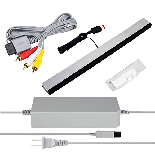 3 in 1 Wii AC Power Adapter + Composite Audio Video Cable and Wired Motion Sensor Bar Compatible with Nintendo Wii