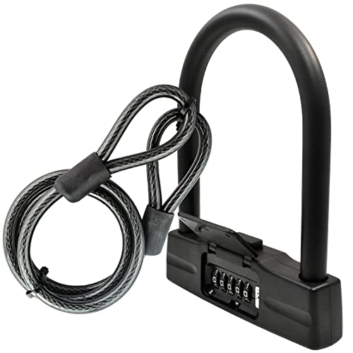 Lumintrail 18mm Heavy Duty 5 Digit Combination Bike U-Lock with 4-Foot Braided Steel Cable (Black)