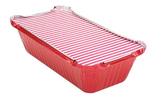 KitchenDance 1-1/2 Pound Disposable Colored Loaf Pans with Lids #1650 (Red, 25)