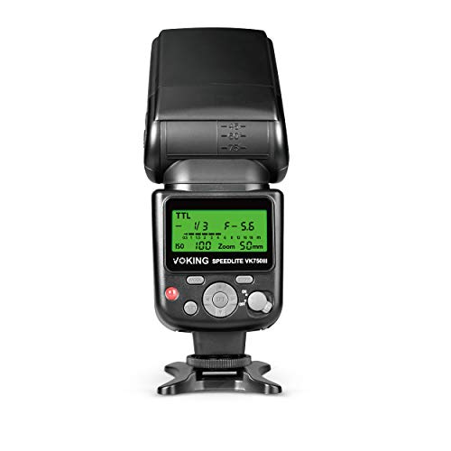 Voking VK750III Remote TTL Speedlite Slave Mode Flash with LCD Display Compatible with DSLR Standard Hot Shoe Cameras EOS Rebel 4000D 5DS 5DSR 5S Mark IV 5D Mark III 6D 6D Mark II 7D 70D 77D 80D