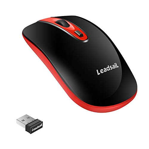 LeadsaiL Wireless Computer Mouse, 2.4G Portable Slim USB Mouse, Silent Click Laptop Mouse with One AA Battery 3 Adjustable Levels, 4 Buttons Cordless Mouse for Windows Mac PC Notebook (Light Red)