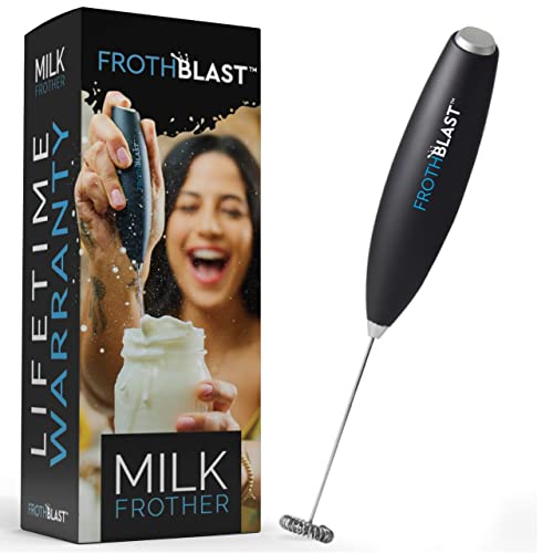 FrothBlast Milk Frother Handheld for Coffee {Foam Maker} Electric Whisk Drink Mixer for Lattes, Cappuccino, Frappe, Matcha, Hot Chocolate (Black)