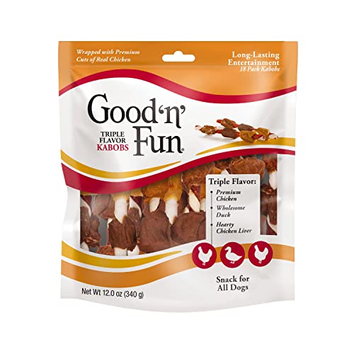 Good'n'Fun Triple Flavored Rawhide Kabobs for Dogs, Treat Your Dog 12-Ounce | 18 Count
