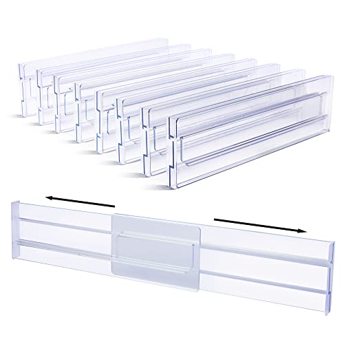 Vtopmart Drawer Dividers Organizers 8 Pack, Adjustable 3.2' High Expandable from 12.2-21.4' Kitchen Drawer Organizer, Clear Plastic Drawers Separators for Clothing, Kitchen and Office Storage