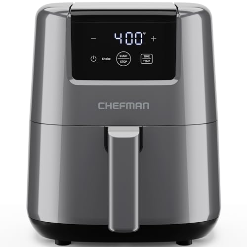 CHEFMAN 2 Qt Mini Air Fryer – Digital Space-Saving Compact Air Fryer with Nonstick and Dishwasher Safe Basket, Quick & Easy Meals in Minutes, Features Digital Timer and Shake Reminder – Grey