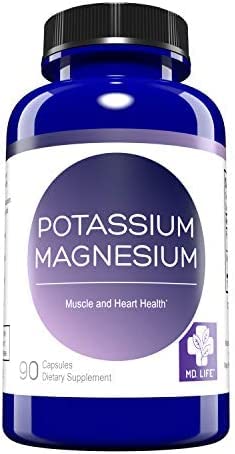 MD. Life Magnesium Potassium Supplement - 90 Capsules - High Absorption Magnesium Complex to Support Vascular Health & Leg Cramp 90cts
