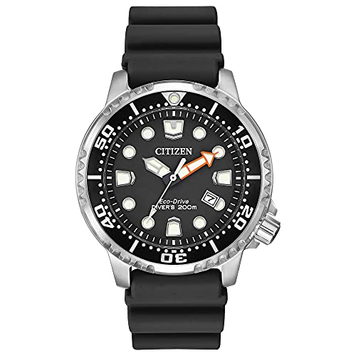 Citizen Men's Eco-Drive Promaster Sea Dive Watch in Stainless Steel with Black Polyurethane strap, Black Dial (Model: BN0150-28E)