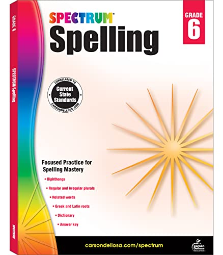 Spectrum 6th Grade Spelling Workbook, Grammar and Handwriting Practice With Root Words, Diphthongs, Prefixes, Suffixes, 6th Grade Workbook With English Dictionary, Classroom or Homeschool Curriculum