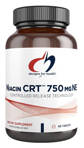 Designs for Health Niacin 750mg - Niacin CRT Vitamin B3 (Nicotinic Acid), Controlled Slow Release Tablets to Help Minimize Flush - Non-GMO, Gluten Free Supplement (60 Tablets)