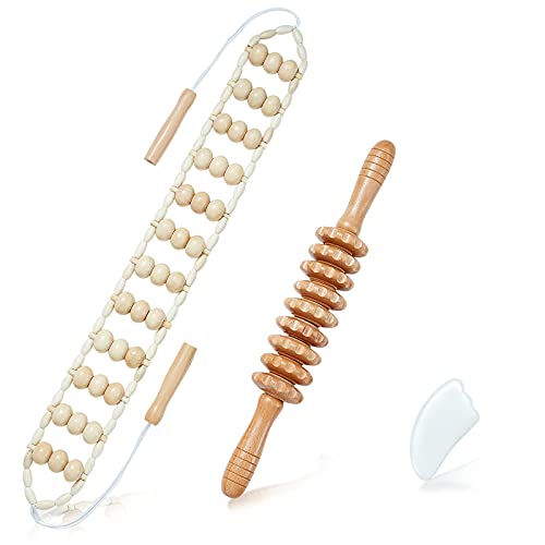 Wood Therapy Massage Tools - 3pcs Maderoterapia Kit Fascia Massage Roller, Cellulite Massager Lymphatic Drainage Massager, Manual Massager Stick for Relax Muscles