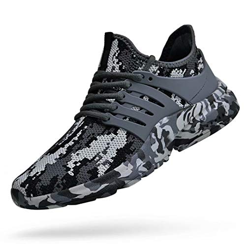 Troadlop Mens Tennis Shoes Breathable Food Service Restaurant Sneakers Comfortable Athletic Sport Running Gym Workout Shoes Camouflage Gray 8.5