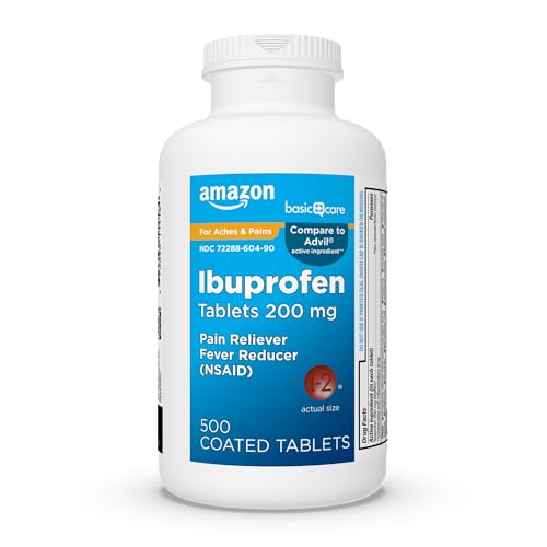 Amazon Basic Care Ibuprofen Tablets 200 mg, Pain Reliever/Fever Reducer, Body Aches, Headache, Arthritis Pain Relief and More, 500 Count