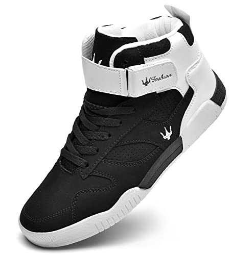 KUXIE Shoes Men's High Top Fashion Sneakers Outdoor Casual Sports Shoes Training Leather Shoes Mens Flats (M729-black, 10, Numeric_10)