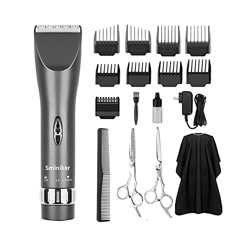 Sminiker Professional Hair Clippers Cordless Barber Shavers Rechargeable Hair Cutting Kit with 1 Hairdressing Cape 2 Scissors 9 Comb Guides