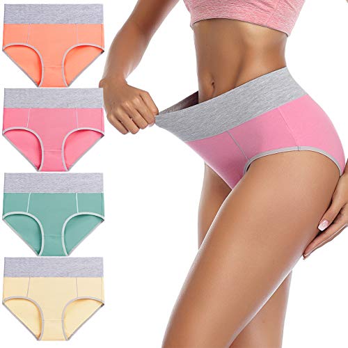 wirarpa Women's Cotton Underwear High Waist Briefs 4 Pack Ladies Soft Breathable Plus Size Panties Full Coverage Underpants Size 7