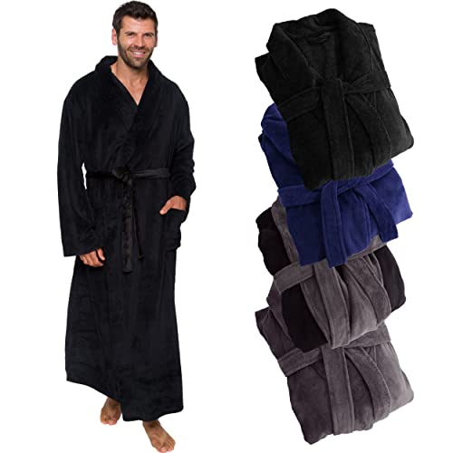 Ross Michaels Mens Robe Big & Tall Shawl Collar Wrap Style - Long Plush Fleece Bathrobe (Black, 2X-Large)