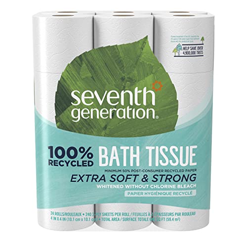 Seventh Generation Toilet Paper White Bathroom Tissue 2-ply 100% Recycled Paper without Chlorine Bleach 24 count, (Pack of 2)