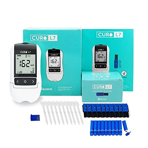 CURO L7 - Professional Home Cholesterol Testing with Lipid Blood Test Kit - Easy to Use, Accurate Results, Comprehensive Breakdown, Memory Storage, and Exceptional Support
