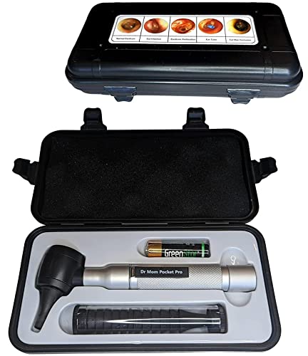 【Lifetime Warranty】4th Generation Doctor Mom LED Pocket Pro Otoscope with both Adult and Pediatric Disposable Specula Tips, Battery, and Protective Hard Plastic Case