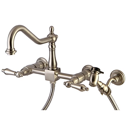 Kingston Brass Nuvo Elements of Design ES1248ALBS New Orleans 8' Center Wall Mount Kitchen Faucet with Brass Sprayer, 8- 1/2', Satin Nickel